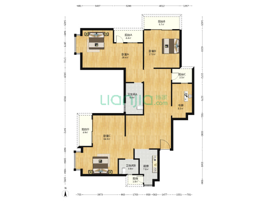 红星城市广场 4室0厅2卫 200平方