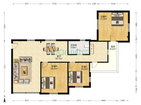 花苑综合大楼 3室1厅1卫 132平方