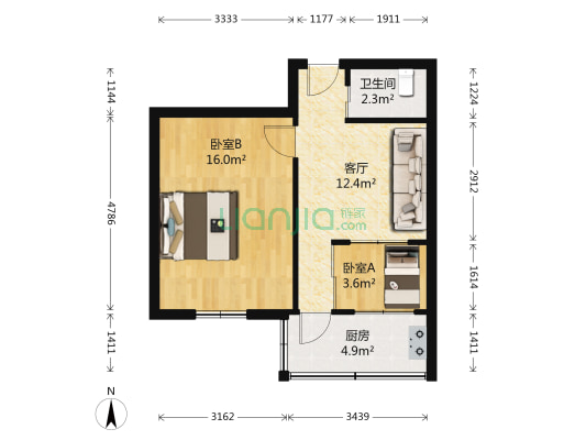 德溪路小区 2室1厅1卫 43平方