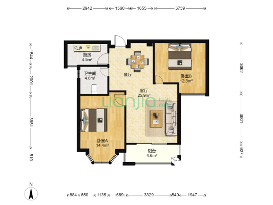 蓝郡 2室1厅1卫 82平方