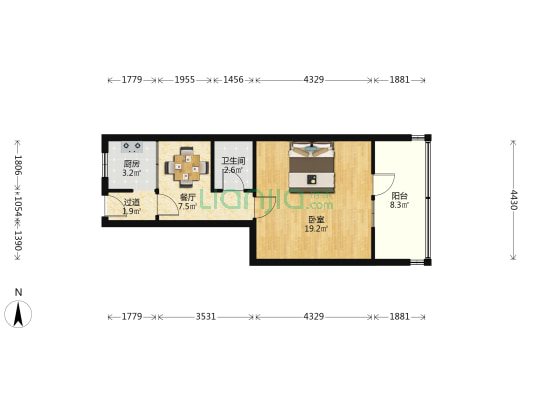 青年路63号 1室1厅1卫 44平方