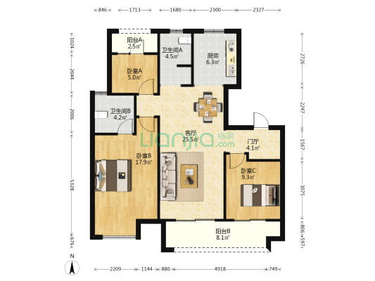 德信理想之宸 3室1厅2卫 107平方