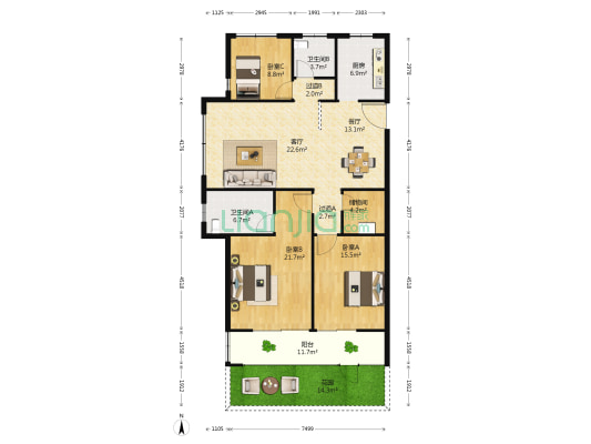 九城.嘉佳家 3室2厅2卫 130平方