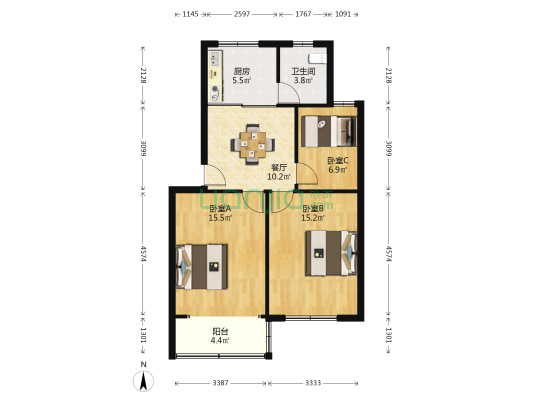 汇中村 3室1厅1卫 80平方