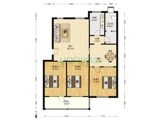 基金会家属楼 3室2厅1卫 120平方