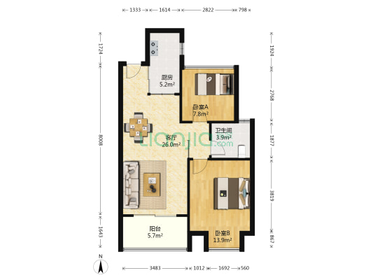 红树湾花园 2室1厅1卫 76平方