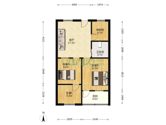 吴中商贸城六区 3室1厅1卫 66平方