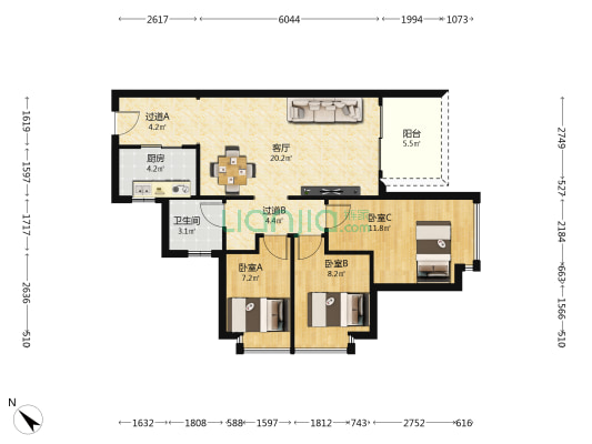 龙湖·金地天曜城 3室1厅1卫 89平方