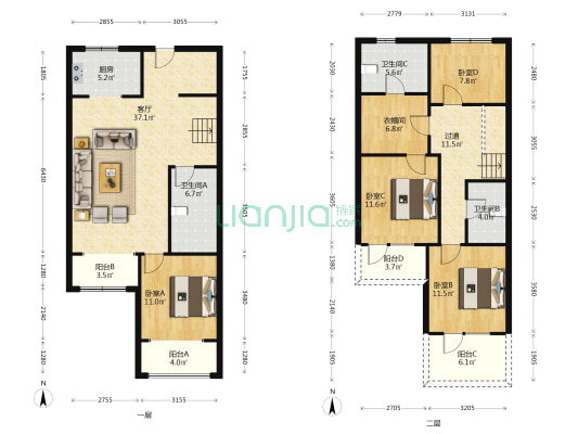 鸿坤理想尔湾 5室3厅 南 北-户型图