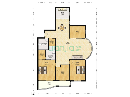 马鞍池大厦 4室1厅2卫 195平方