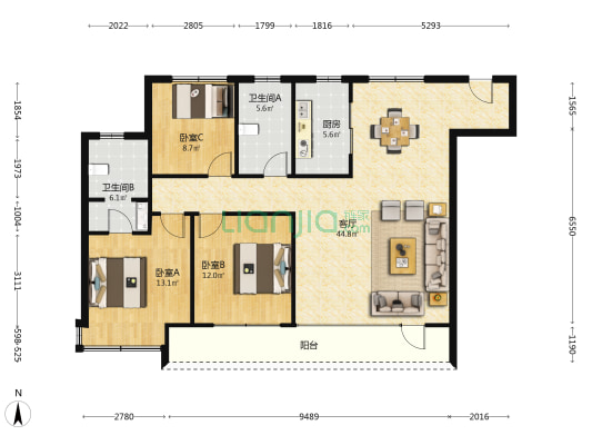 大众置业臻园 3室1厅2卫 140平方
