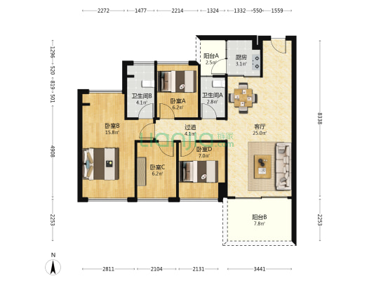 御景华府 4室1厅2卫 104平方