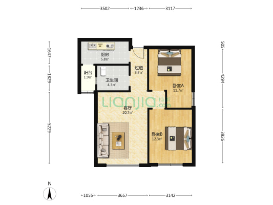 慈水园三区 2室1厅1卫 85平方