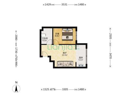 嘉寓观山 1室1厅1卫 48平方