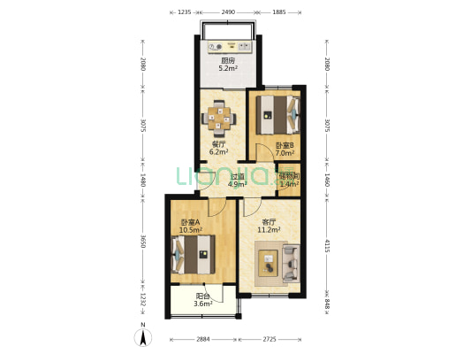 体育馆路513号 2室2厅0卫 62平方