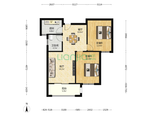 开封诚园 2室2厅1卫 84平方