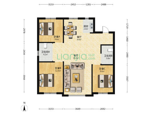 筑石佳岸 3室2厅2卫 112平方