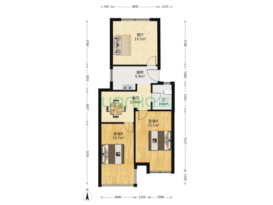 海峰佳苑 2室2厅1卫 123平方