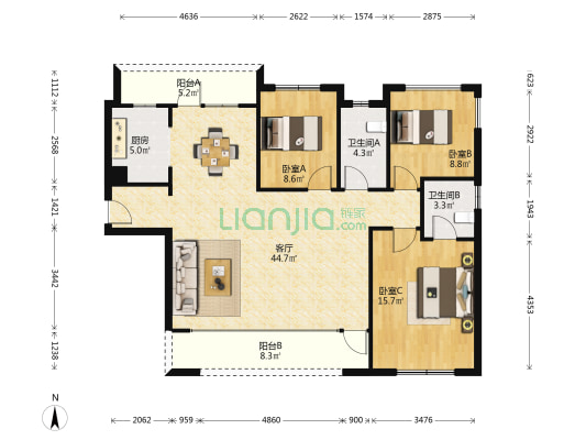 中铁诺德壹号临湖轩 3室1厅2卫 124平方