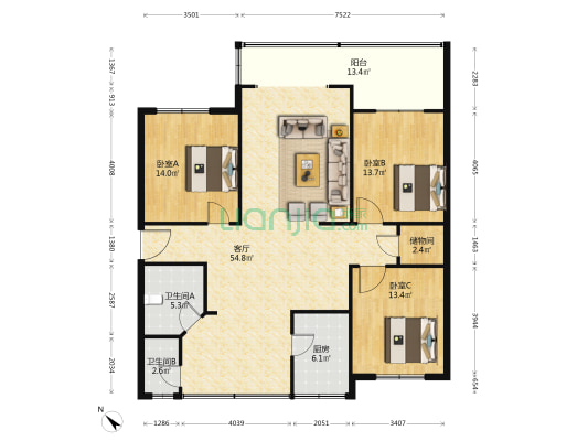 农行家属区 3室1厅2卫 137平方