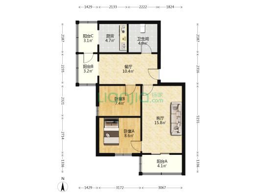 宁强里 2室2厅1卫 81平方