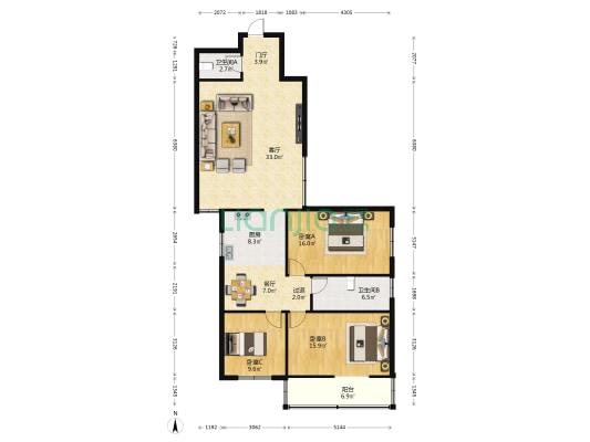 南寒商住楼 3室2厅2卫 149平方