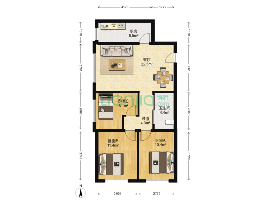 帝景湾 3室1厅1卫 95平方