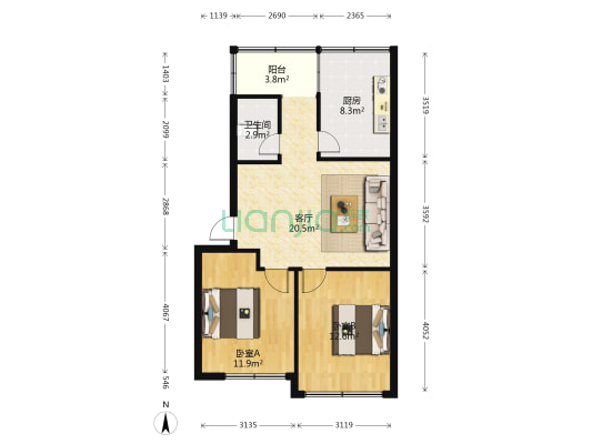 信江中路225号 2室1厅1卫 70平方