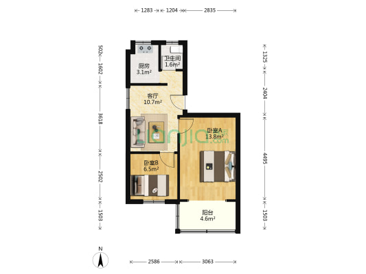 双林中横路53号院 2室1厅1卫 51平方