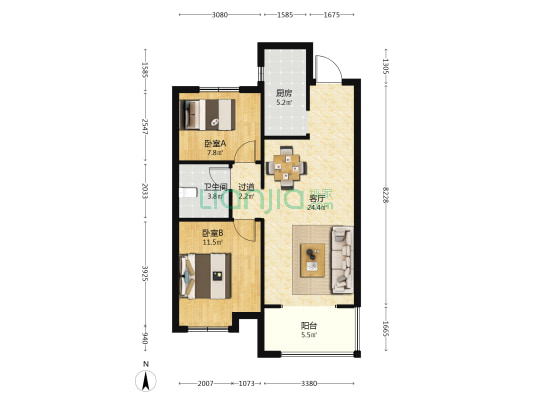 邯郸保利时光印象 2室1厅1卫 88平方