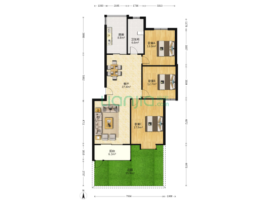 淳东花园 3室1厅1卫 112平方