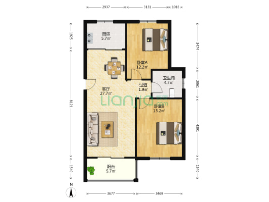 云林春雷苑B区 2室1厅1卫 93平方