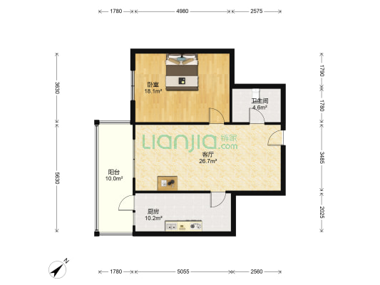 宇轩花园一期 1室1厅1卫 82平方