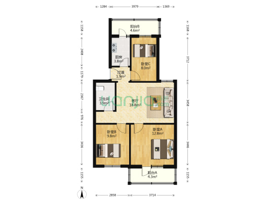 燕北园 3室1厅1卫 86平方