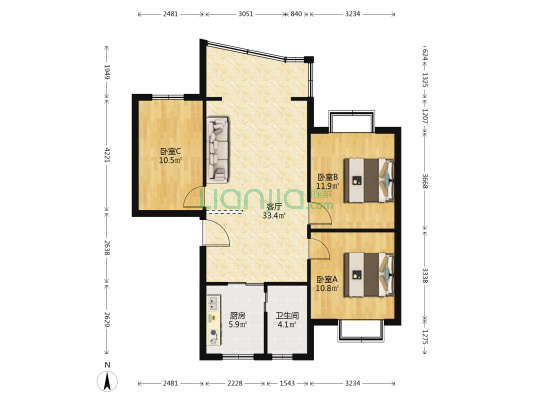 艳山路17号 3室1厅1卫 94平方