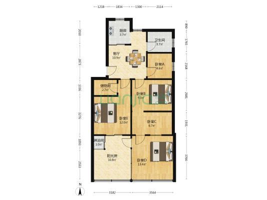 农业局宿舍 5室1厅2卫 69平方