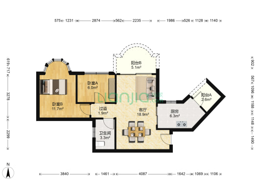 祈福新村晓峰园 2室1厅1卫 74平方