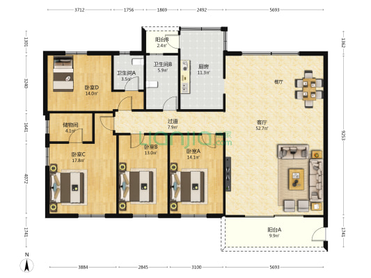 东平苑 4室1厅2卫 179平方
