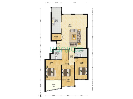 万盛佳园 3室1厅2卫 160平方