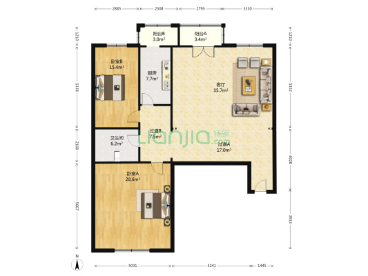 琴海公寓 2室1厅1卫 177平方