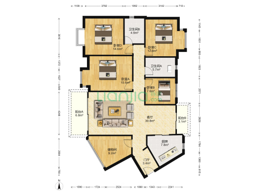 欧雅右岸春天 4室1厅2卫 142平方