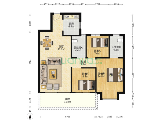三一云湖 3室1厅2卫 112平方