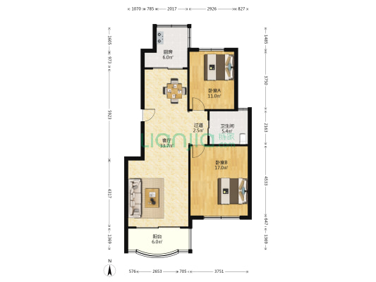 住友宝莲 2室1厅1卫 100平方