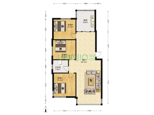 祥和家园 3室1厅1卫 112平方
