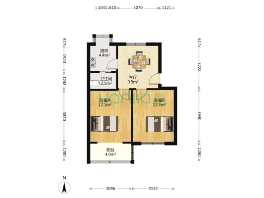 保温瓶小区 2室1厅1卫 55平方