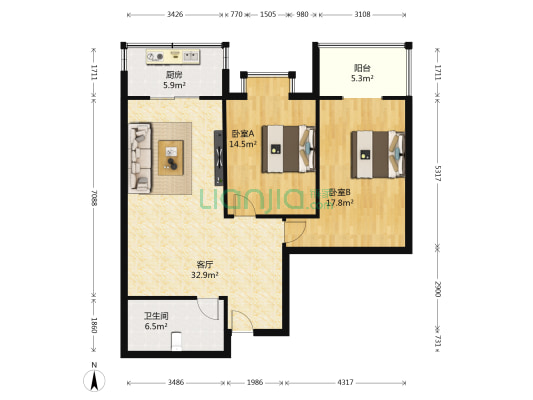 祥林铭邸 2室1厅1卫 109平方