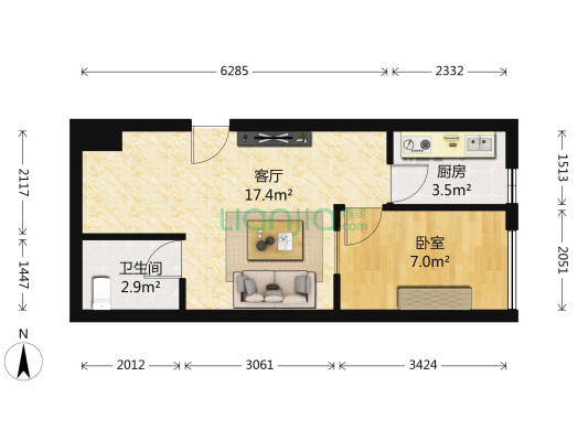 两江慧谷 1室1厅1卫 38平方