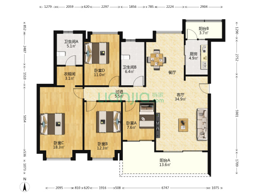 桃花源二期 4室1厅2卫 141平方