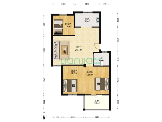 滨海芦庭 3室1厅1卫 81平方