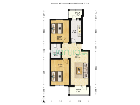 金明园 2室1厅1卫 87平方